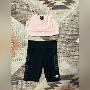 Nike Air Pink Sports Bra and Black Shorts Set Medium